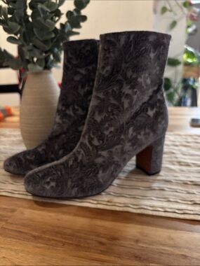 Marc Fisher Gray Velvet Embossed Ankle Boots